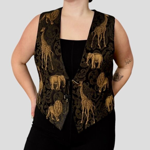 Vintage Jackets & Blazers - Vintage 90s Safari Animal Tapestry Vest